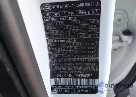 2016 Land Rover Range Rover Evoque Se/Se Premium from USA, damaged, VIN SALVP2BG2GH084057